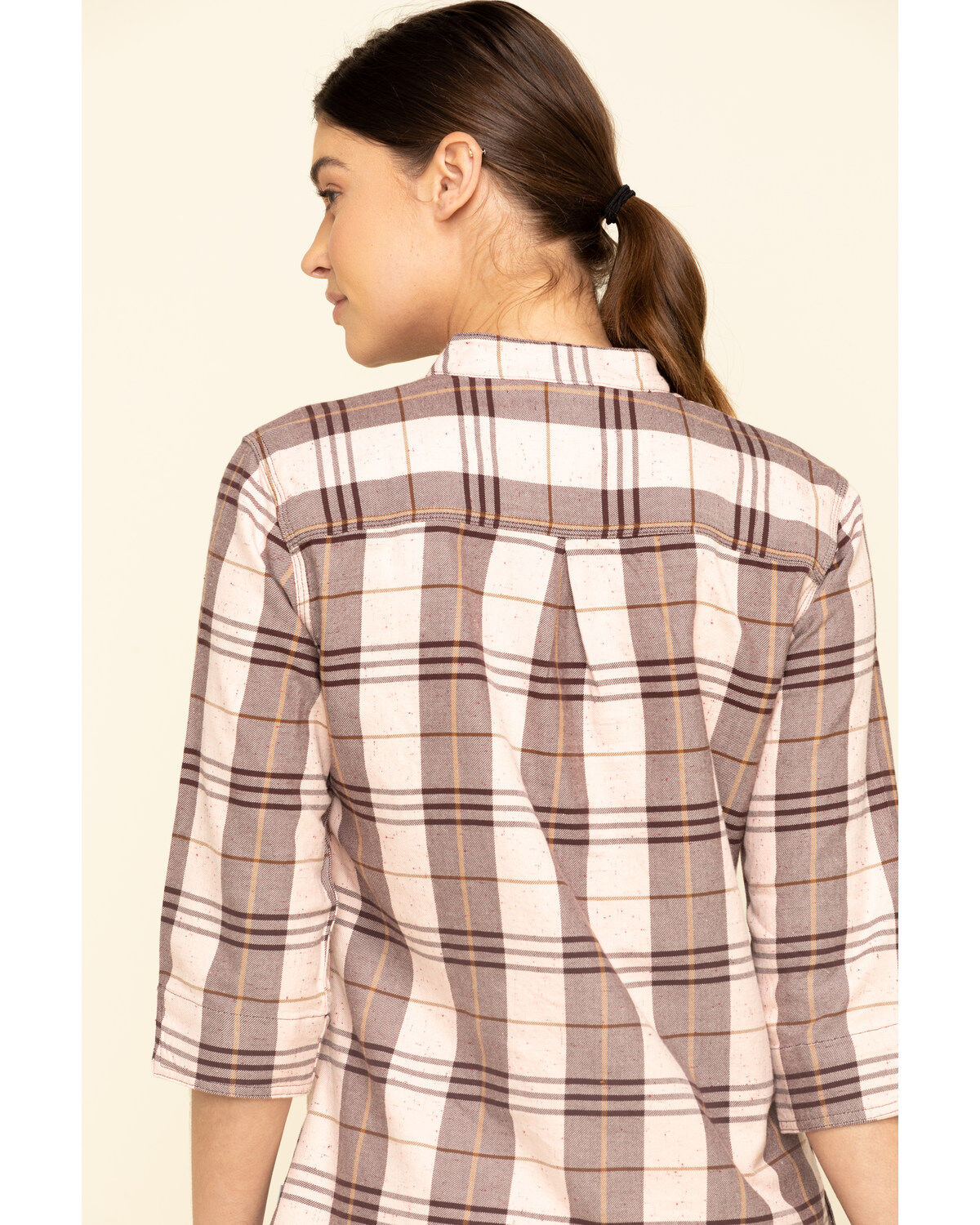 Image #5 - Carhartt Women's Plaid Print Relaxed Fit Midweight 3/4 Sleeve Button-Down Work Shirt, Wine, hi-res
