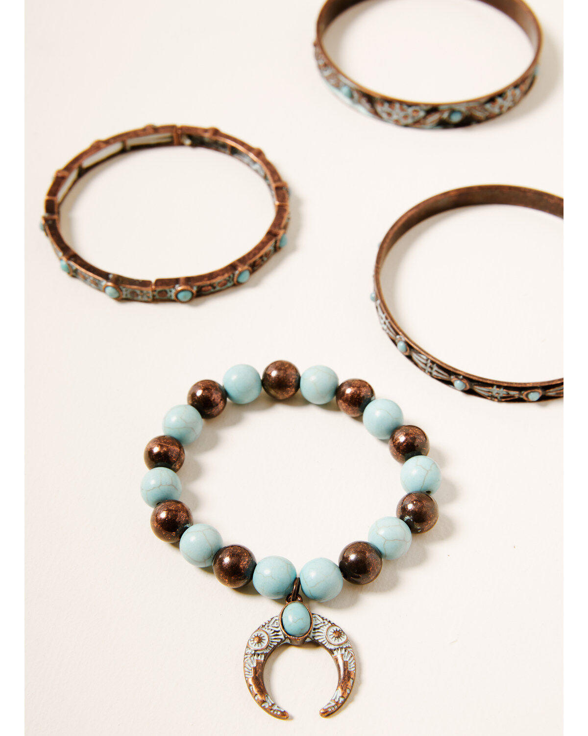 Image #1 - Shyanne Women's Crescent Bronze 4pc Stretch Bracelet Set, Rust Copper, hi-res