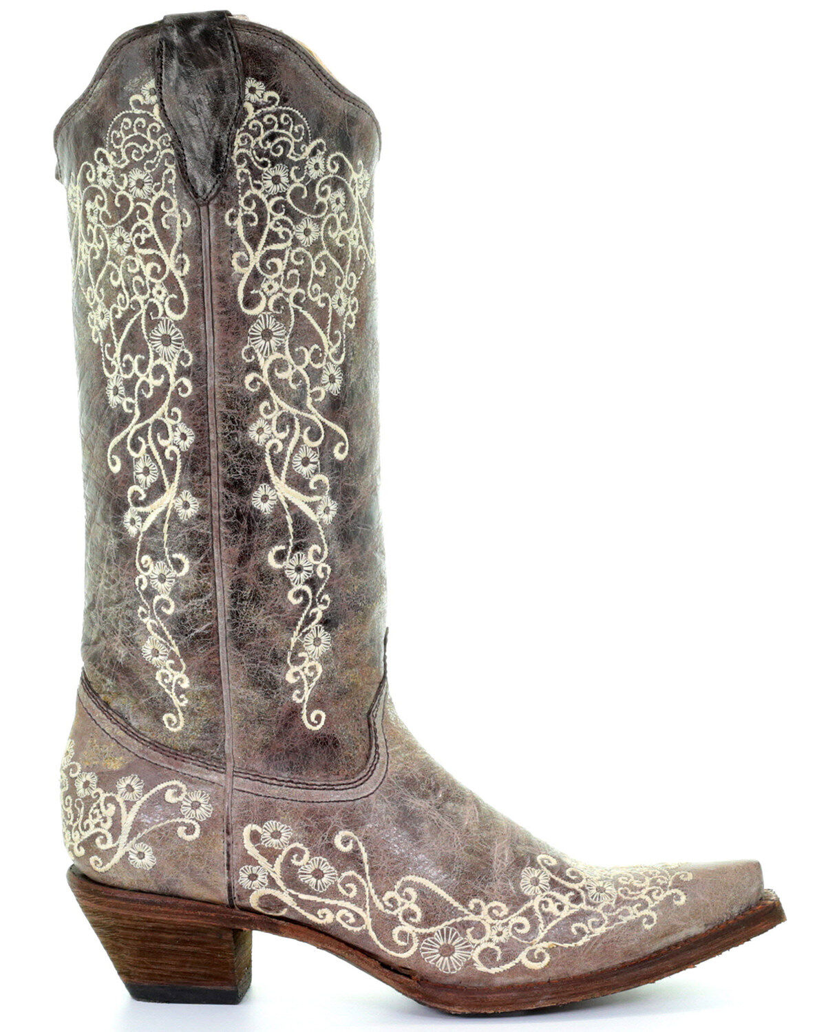 Image #2 - Corral Women's Crater with Bone Embroidery Western Boots - Snip Toe, Brown, hi-res