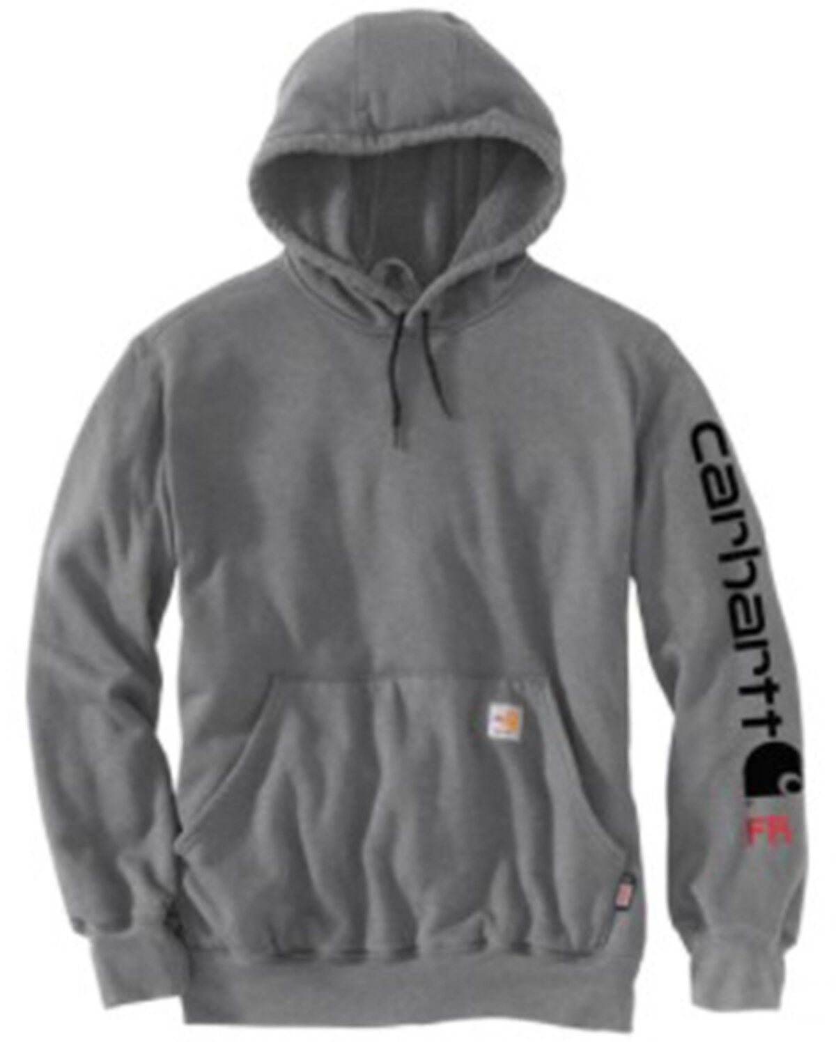 Image #2 - Carhartt Men's FR Solid Force Midweight Signature Logo Hooded Work Sweatshirt, Grey, hi-res