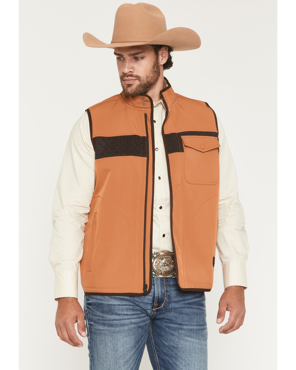 Image #1 - RANK 45® Men's Alta Vista Color Block Softshell Vest, Rust Copper, hi-res