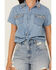 Image #3 - Blue B Women's Light Wash Rhinestone Short Sleeve Button-Down Denim Shirt, Blue, hi-res