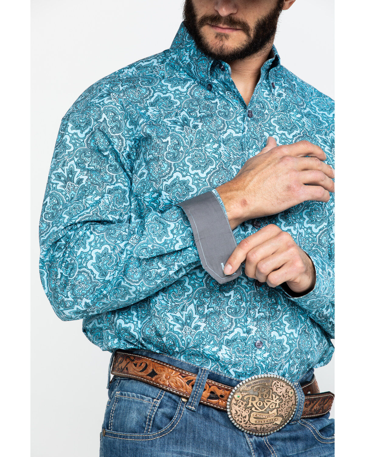 Blue paisley button up Clearance