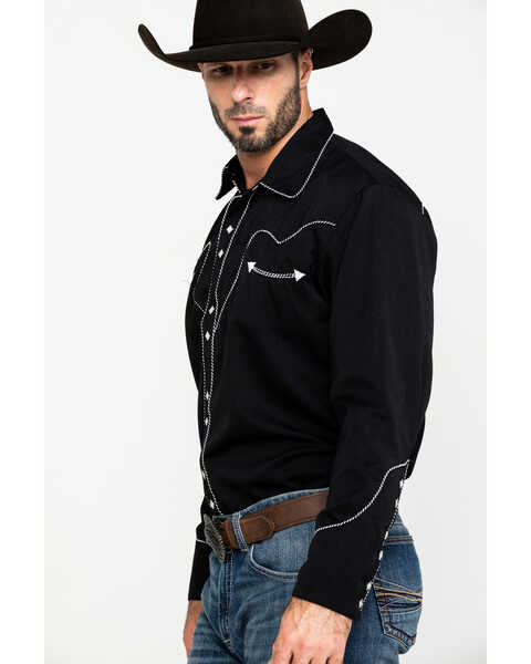 Scully Men's Black Embroidered Long Sleeve Western Shirt , Black, hi-res