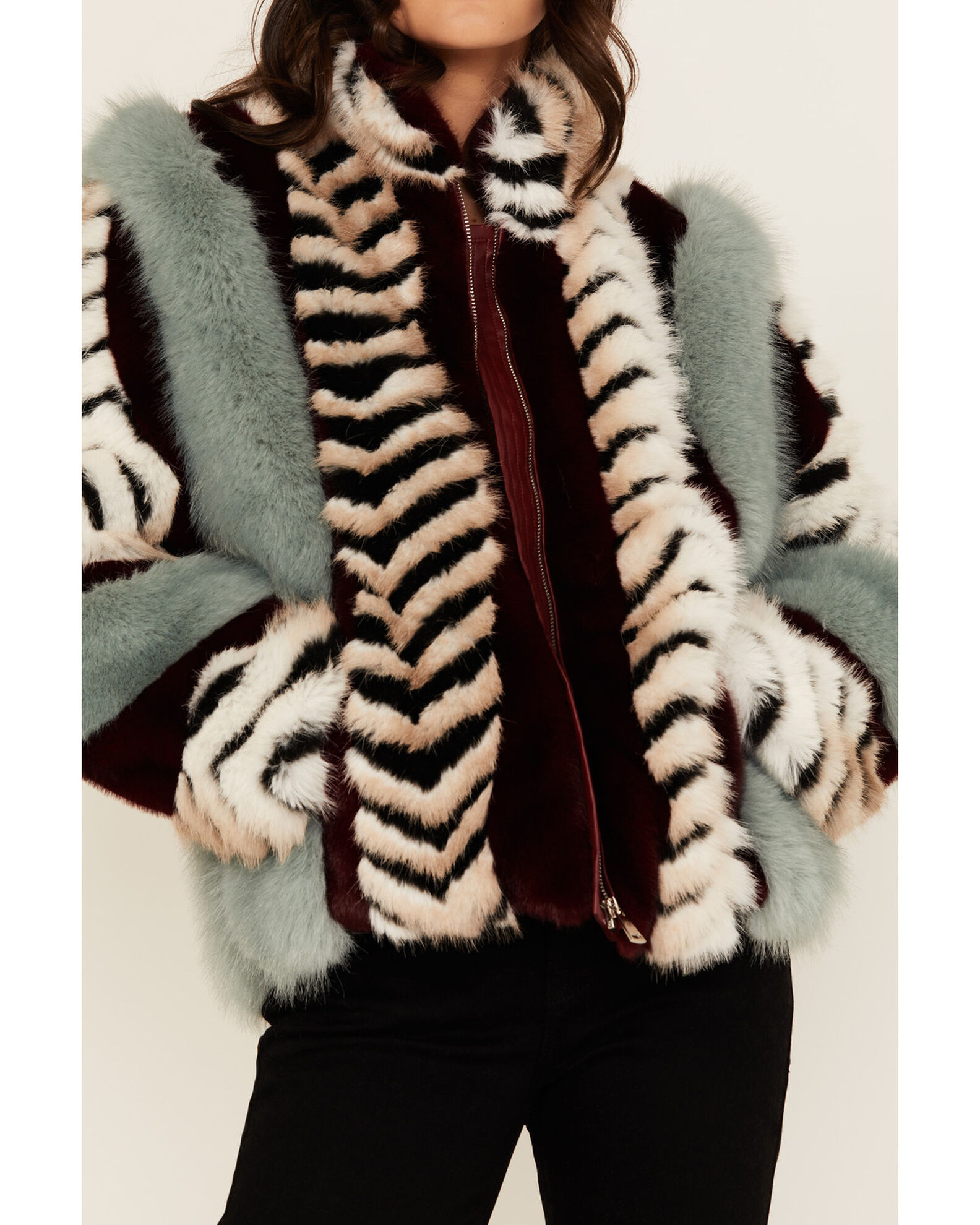 Striped faux fur coat discount