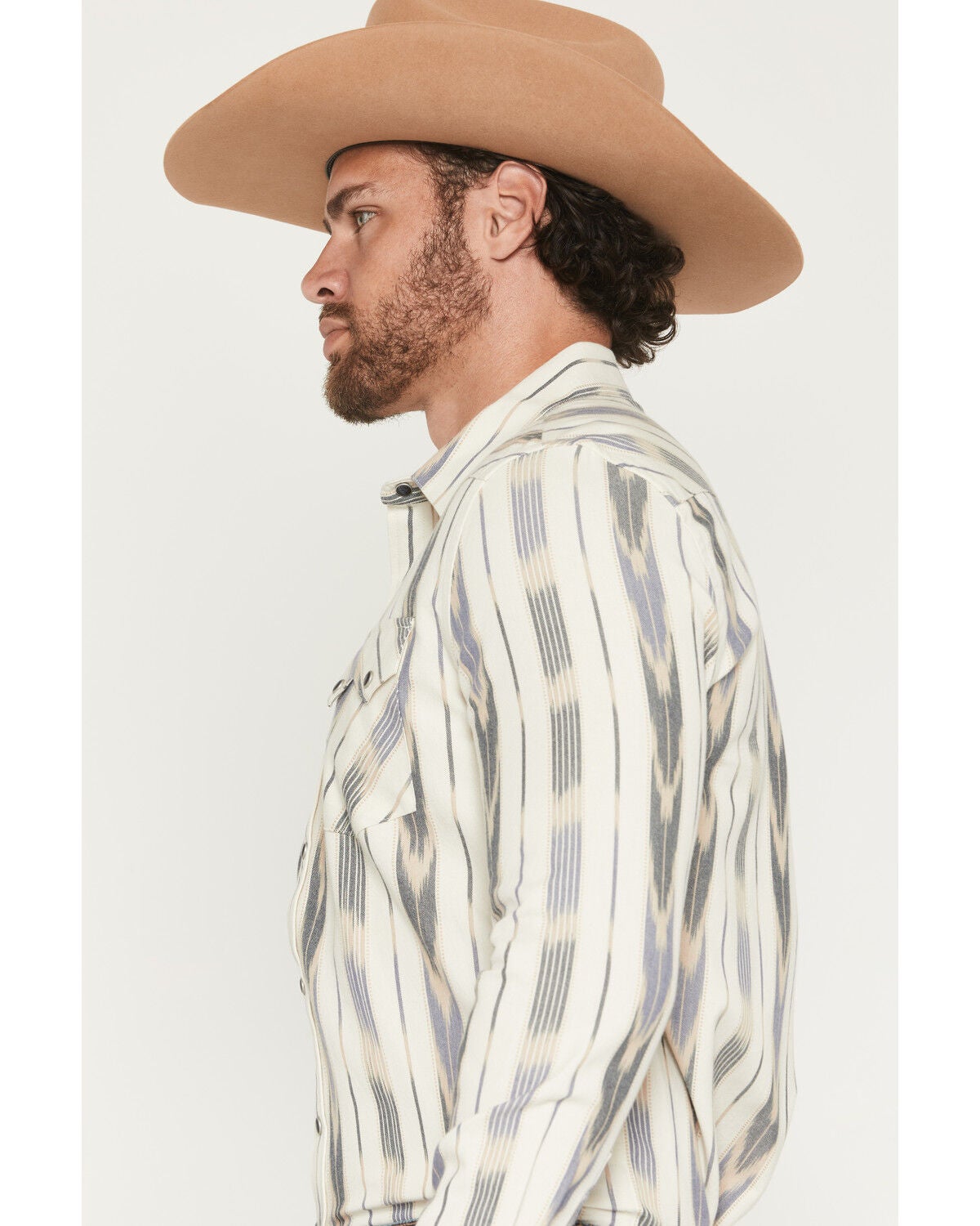 Image #2 - Panhandle Slim Men's Ikat Striped Print Long Sleeve Snap Western Shirt, Cream, hi-res