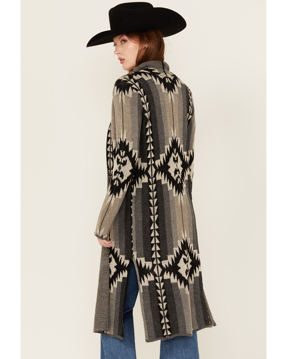 Image #4 - Rock & Roll Denim Women's Southwestern Print Duster Cardigan, Black, hi-res