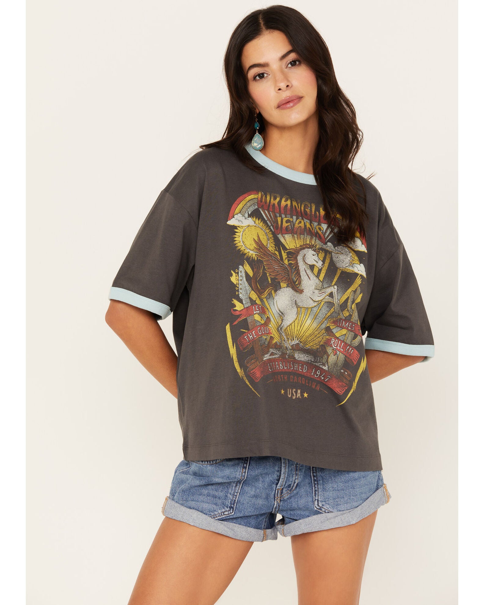 Product Name: Wrangler Women's Boxy Pegasus Graphic Ringer Tee