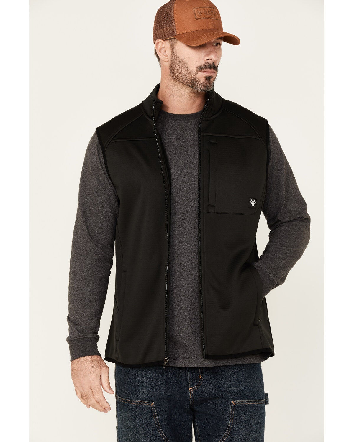 Hawx Men's Merrick Grid Back Zip-Front Fleece Work Vest, Black, hi-res