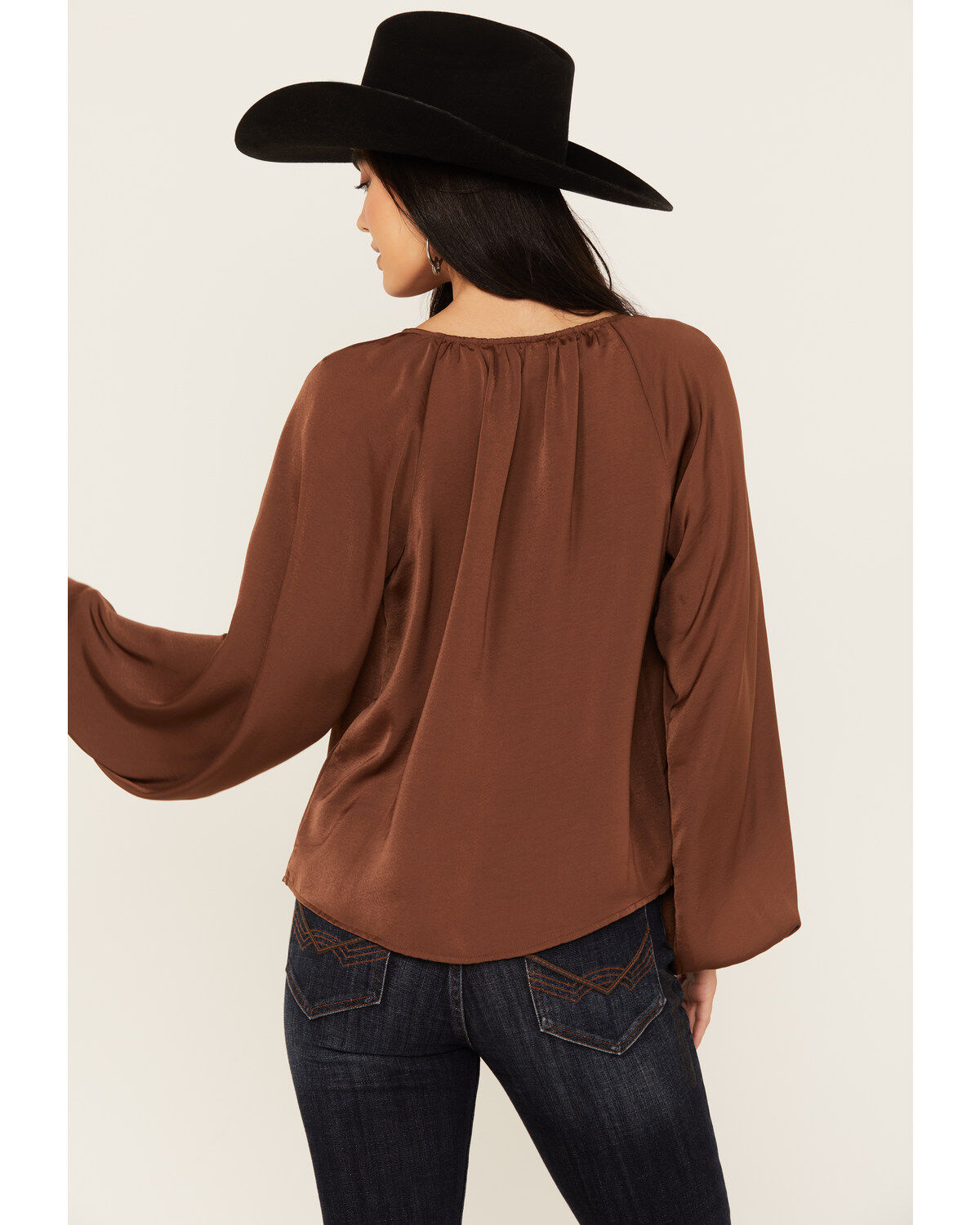 Image #4 - Shyanne Women's Washed Satin Tunic Blouse, Medium Brown, hi-res