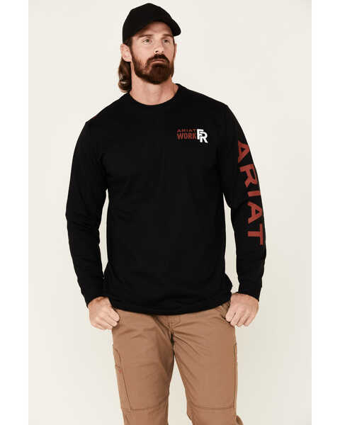 Image #1 - Ariat Men's FR Logo Crew Neck Long Sleeve Shirt, , hi-res