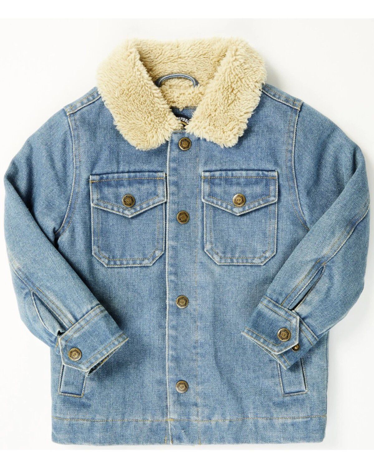 Image #1 - Urban Republic Boys' Medium Wash Sherpa Lined Snap Denim Jacket, Medium Wash, hi-res