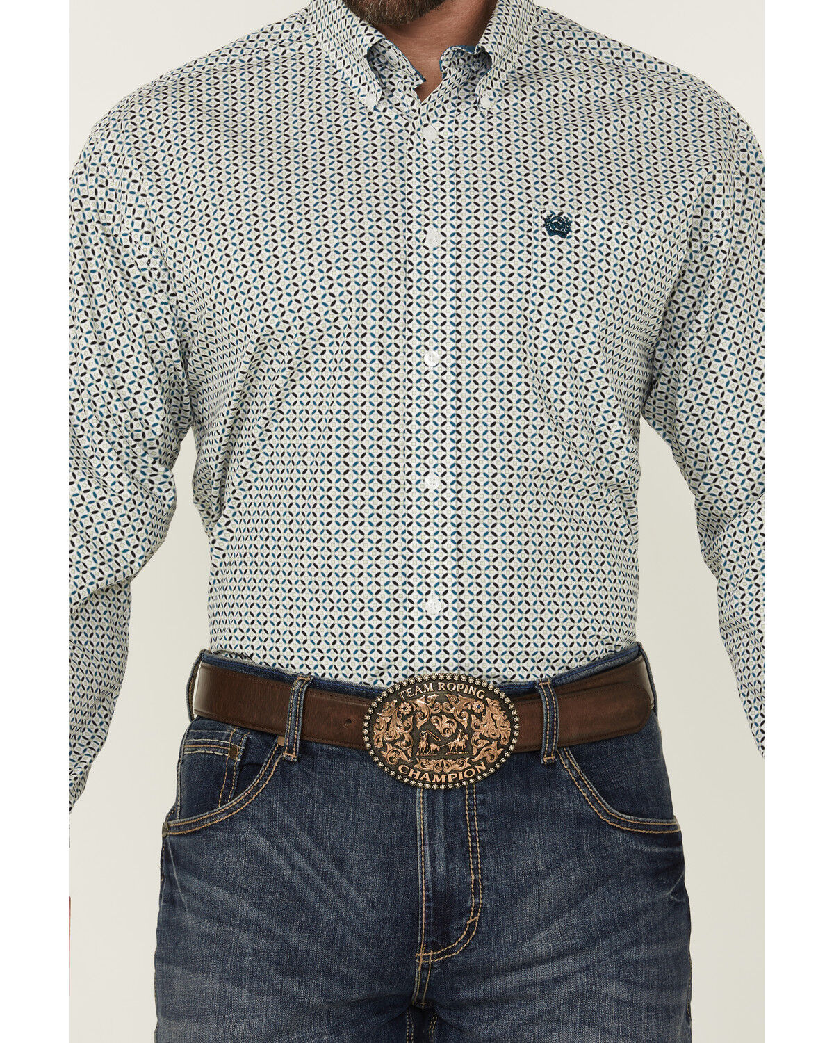 Image #3 - Cinch Men's Geo Print Long Sleeve Button-Down Western Shirt - Big, White, hi-res