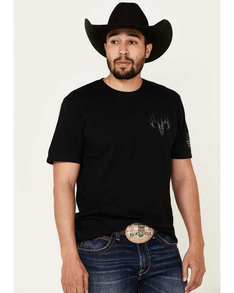 Buck Wear Men's Fundamentals Flag Short Sleeve Graphic T-Shirt , Black, hi-res