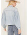 Shyanne Women's Denim Button Down Fray Shacket, Light Medium Wash, hi-res