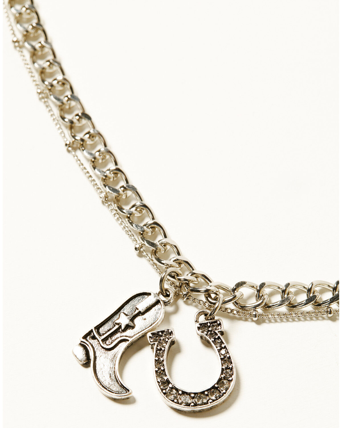 Image #2 - Shyanne Women's Boot and Horseshoe Charm Necklace, Silver, hi-res