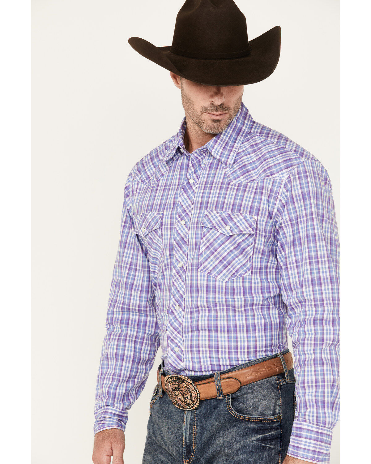 Image #2 - Wrangler 20X Men's Competition Advanced Comfort Plaid Print Long Sleeve Snap Western Shirt, , hi-res