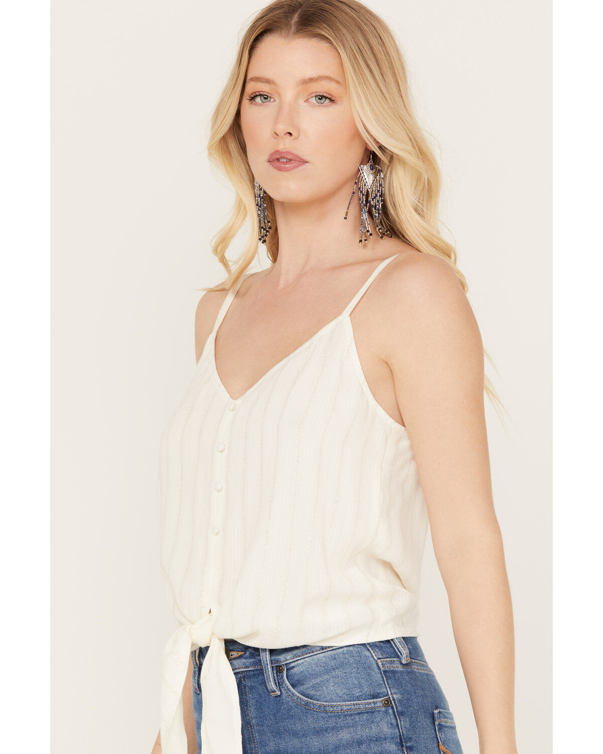 Image #2 - Idyllwind Women's Rio Metallic Striped Tie Tank Top, Ivory, hi-res
