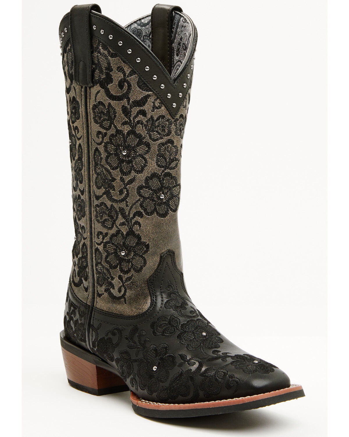 Laredo Women's Flora Western Boots - Broad Square Toe, Black, hi-res