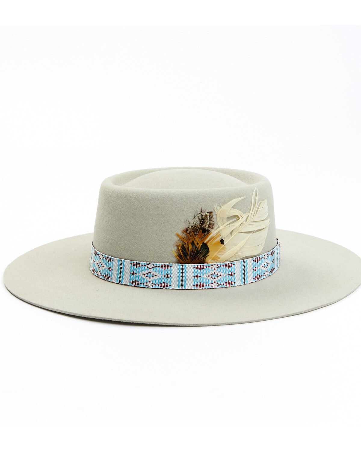 Image #3 - Shyanne Women's Wool Felt Southwestern Jacquard Ribbon Feather Western Hat, Grey, hi-res