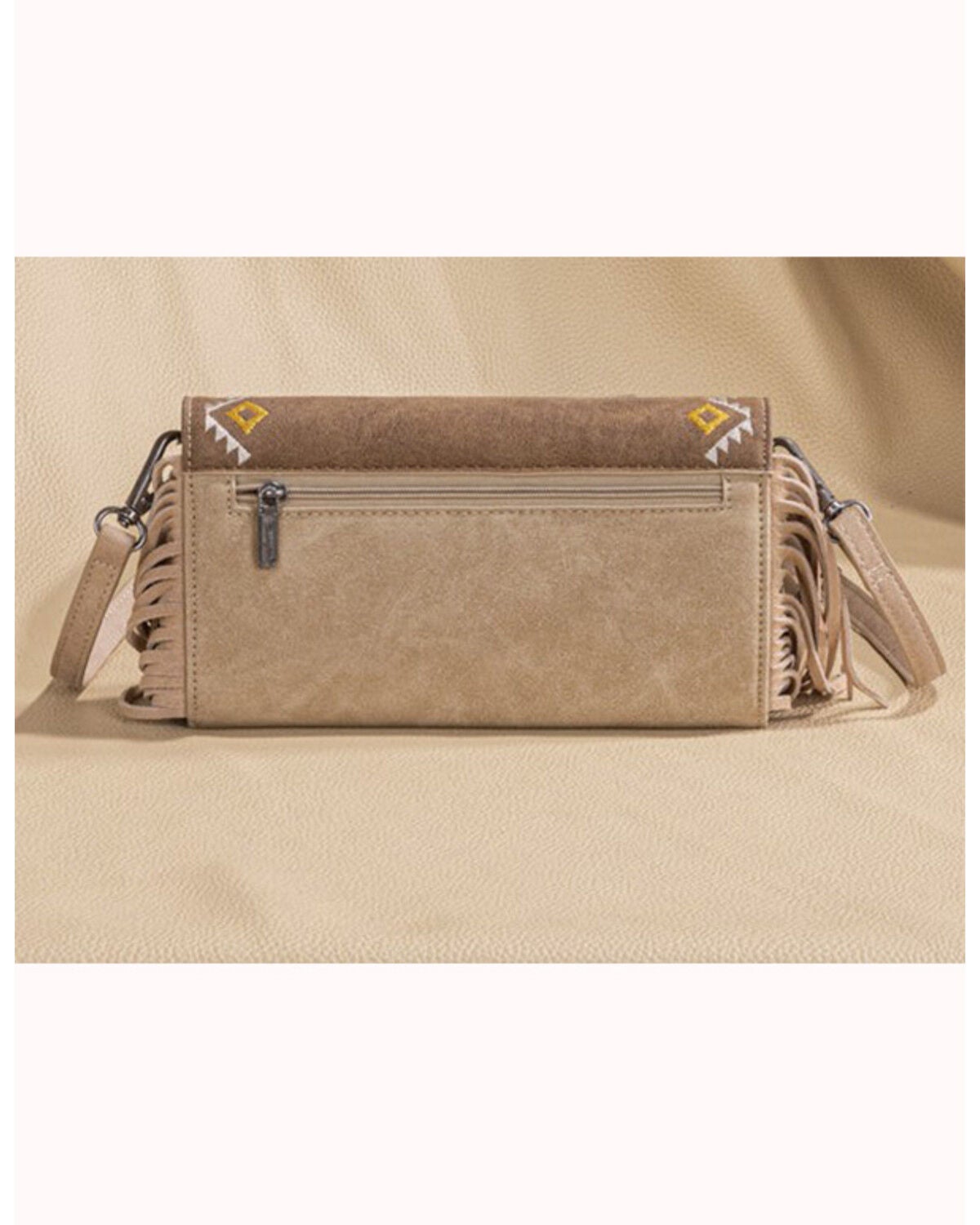 Image #3 - Wrangler Women's Southwestern Print Fringe Crossbody Wristlet, Lt Brown, hi-res