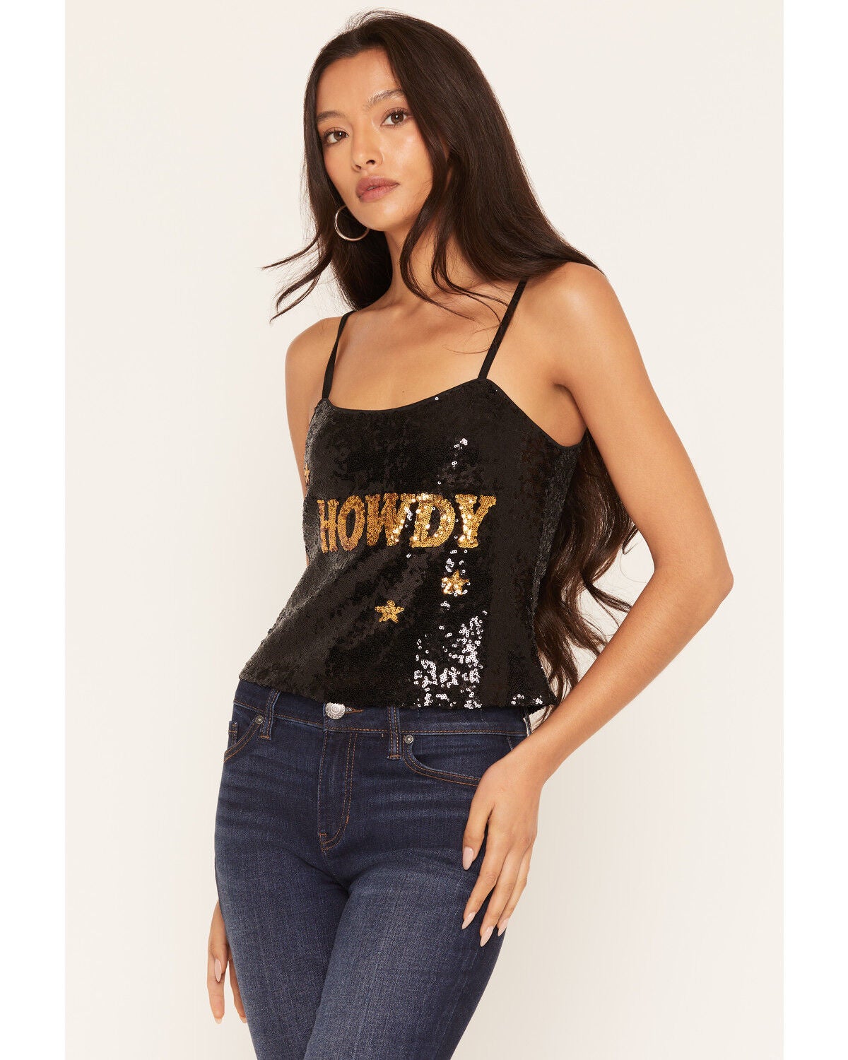 Image #3 - Wonderwest Women's Howdy Sequins Tank, Black, hi-res