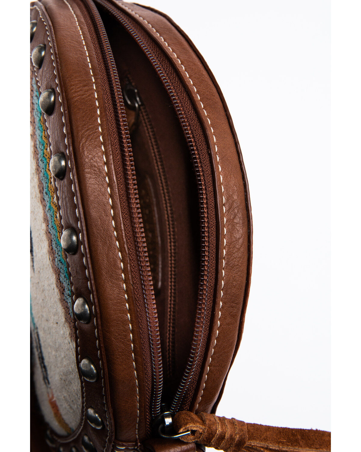 Image #5 - Shyanne Women's Aztec Serape Circle Fringe Bag, Brown, hi-res