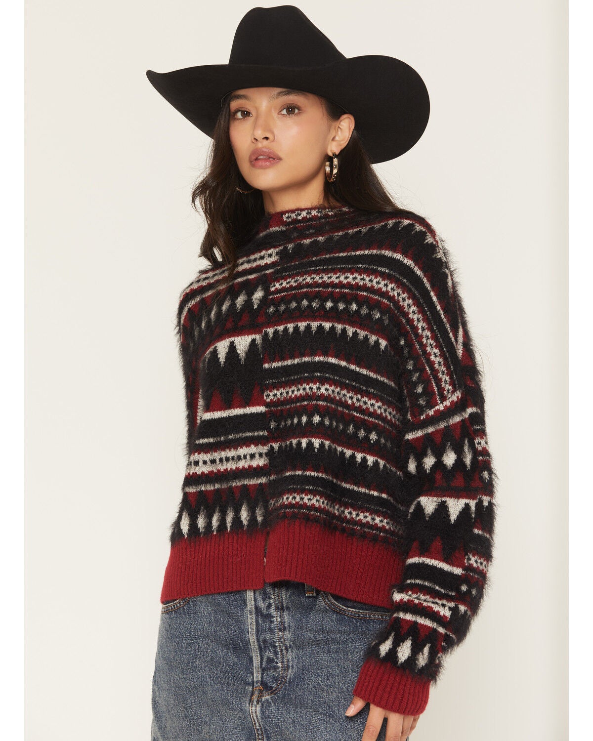 Rock & Roll Denim Women's Southwestern Print Sweater, Black, hi-res