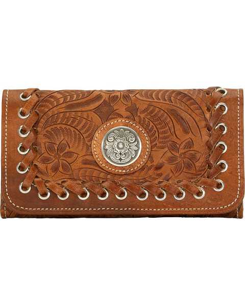 American West Harvest Moon Tri-Fold Leather Wallet, Saddle Tan, hi-res
