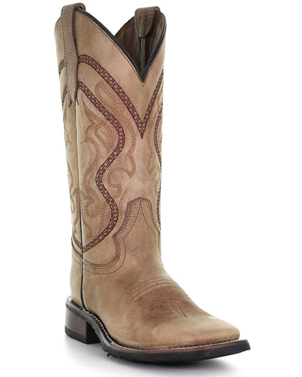 Image #1 - Circle G Women's Saddle Embroidered Leather Western Boot - Broad Square Toe, Tan, hi-res