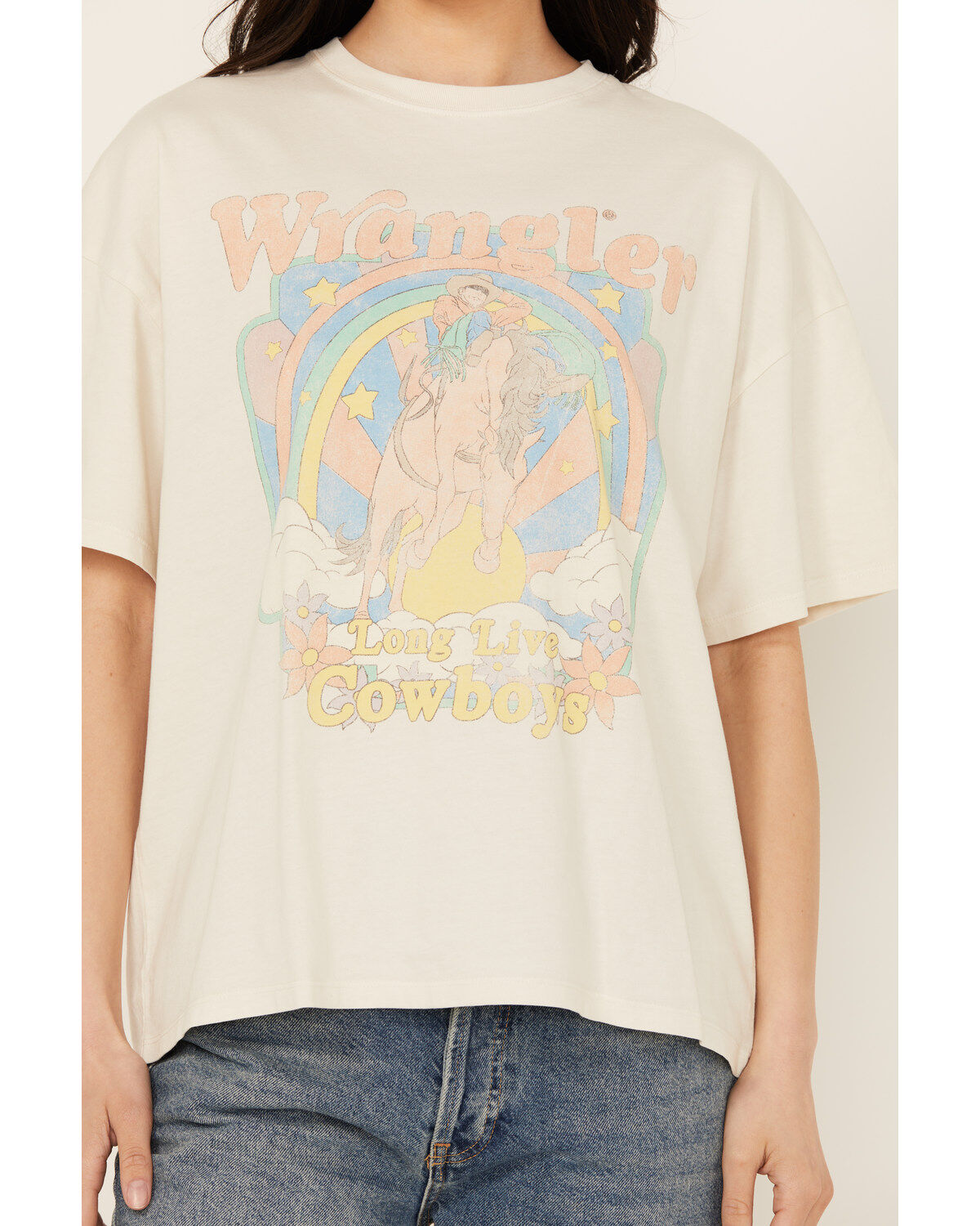 Image #3 - Wrangler Women's Long Live Cowboys Short Sleeve Graphic Tee, Off White, hi-res