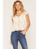 Image #1 - Ash & Violet Women's Boot Barn Exclusive Floral Print Tie Front Tiered Blouse, Ivory, hi-res