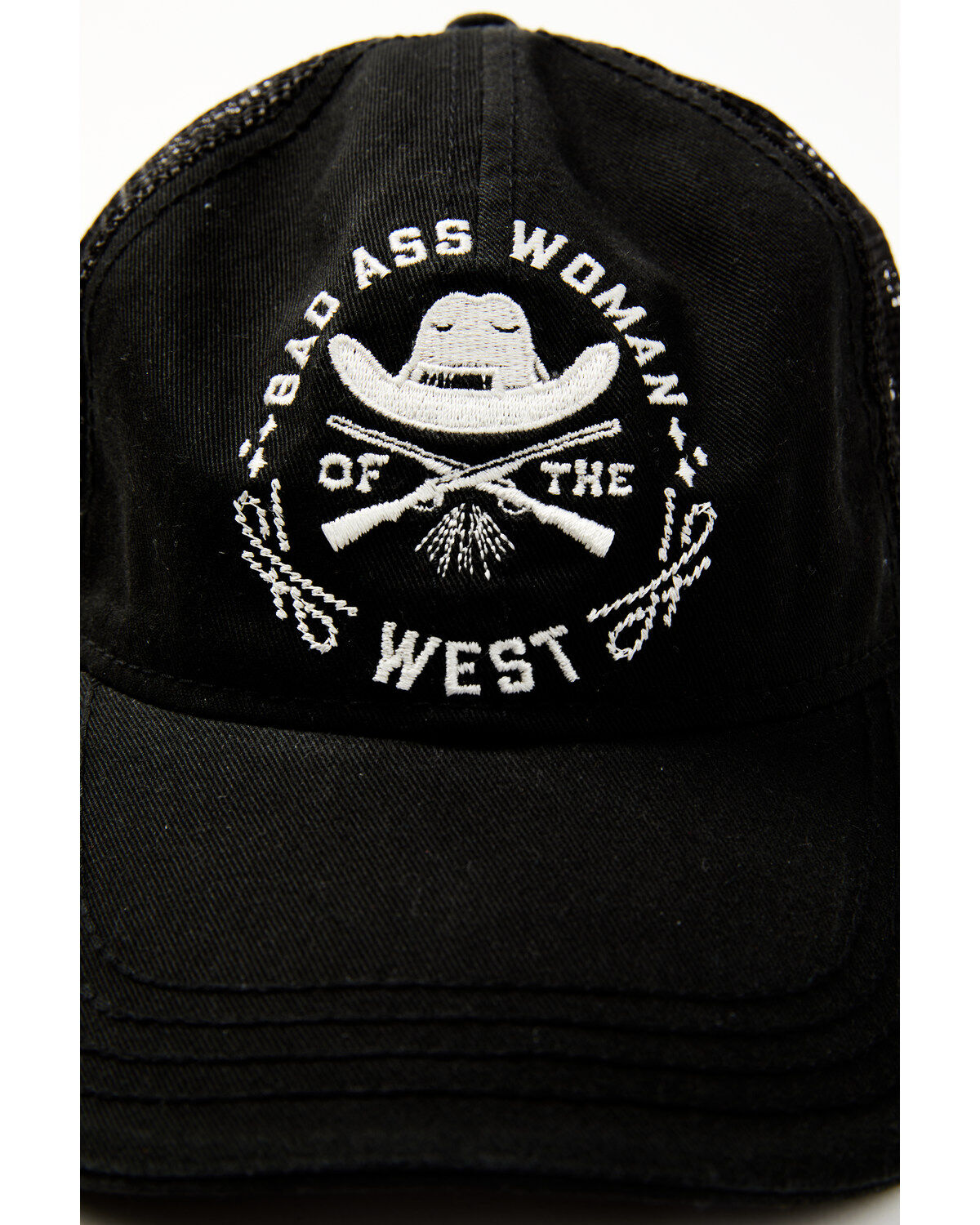 Image #2 - Idyllwind Women's Bad Ass Woman Embroidered Mesh Back Ball Cap, Black, hi-res