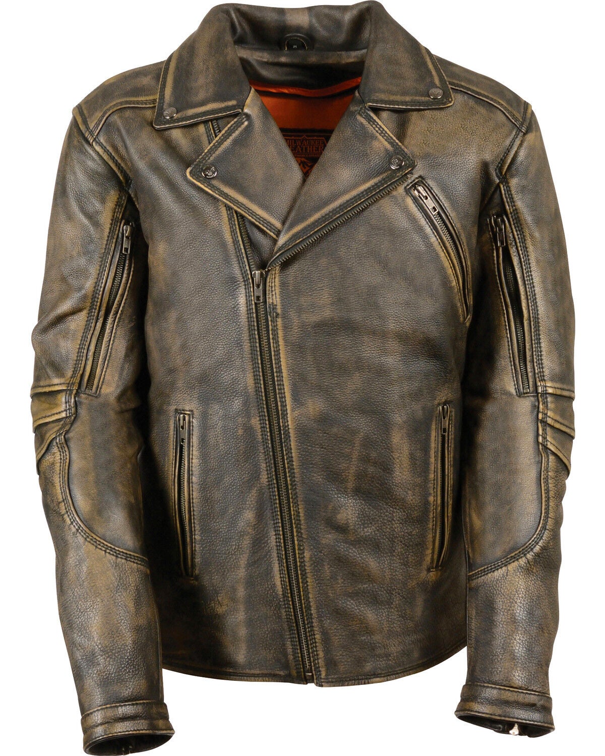 Milwaukee Leather Men's Triple Stitch Extra Long Biker Jacket - 5X, Black/tan, hi-res