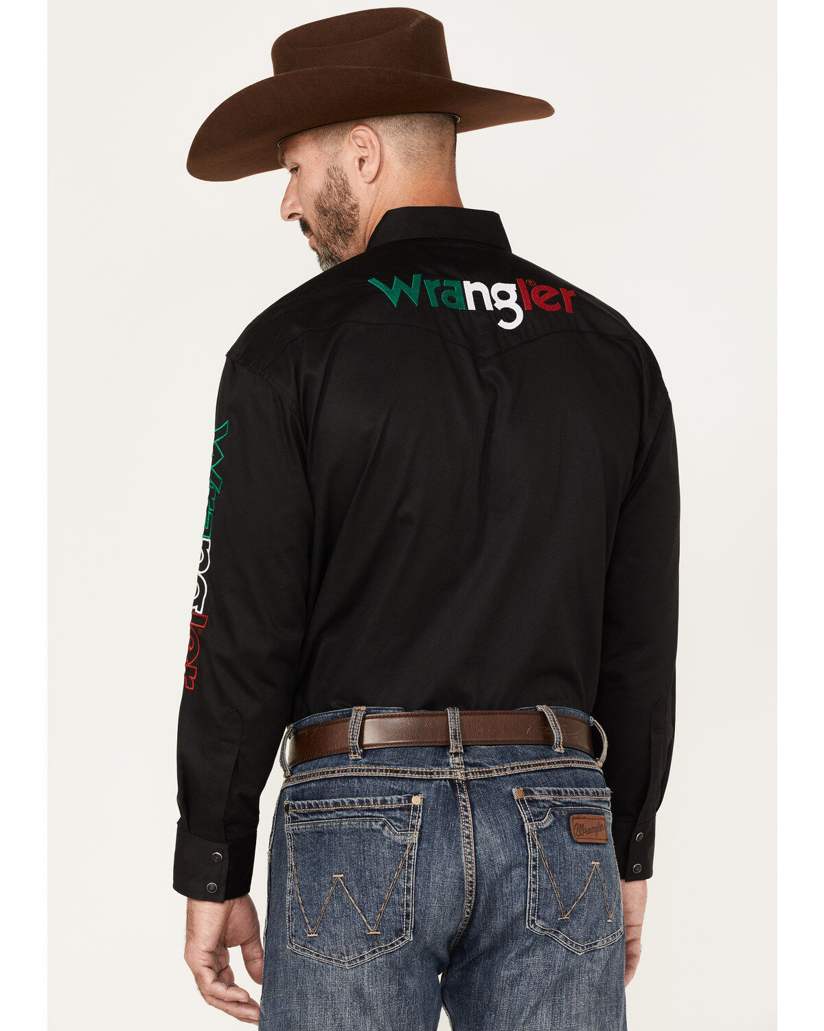 Image #4 - Wrangler Men's Mexico Logo Snap Western Shirt, Black, hi-res
