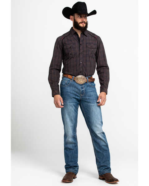 Image #6 - Austin Season Men's Embroidered Cross Plaid Print Button Long Sleeve Western Shirt, Brown, hi-res