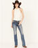 Image #3 - Miss Me Women's Dark Wash Mid Rise 34" Bootcut Stretch Denim Jeans, Dark Wash, hi-res