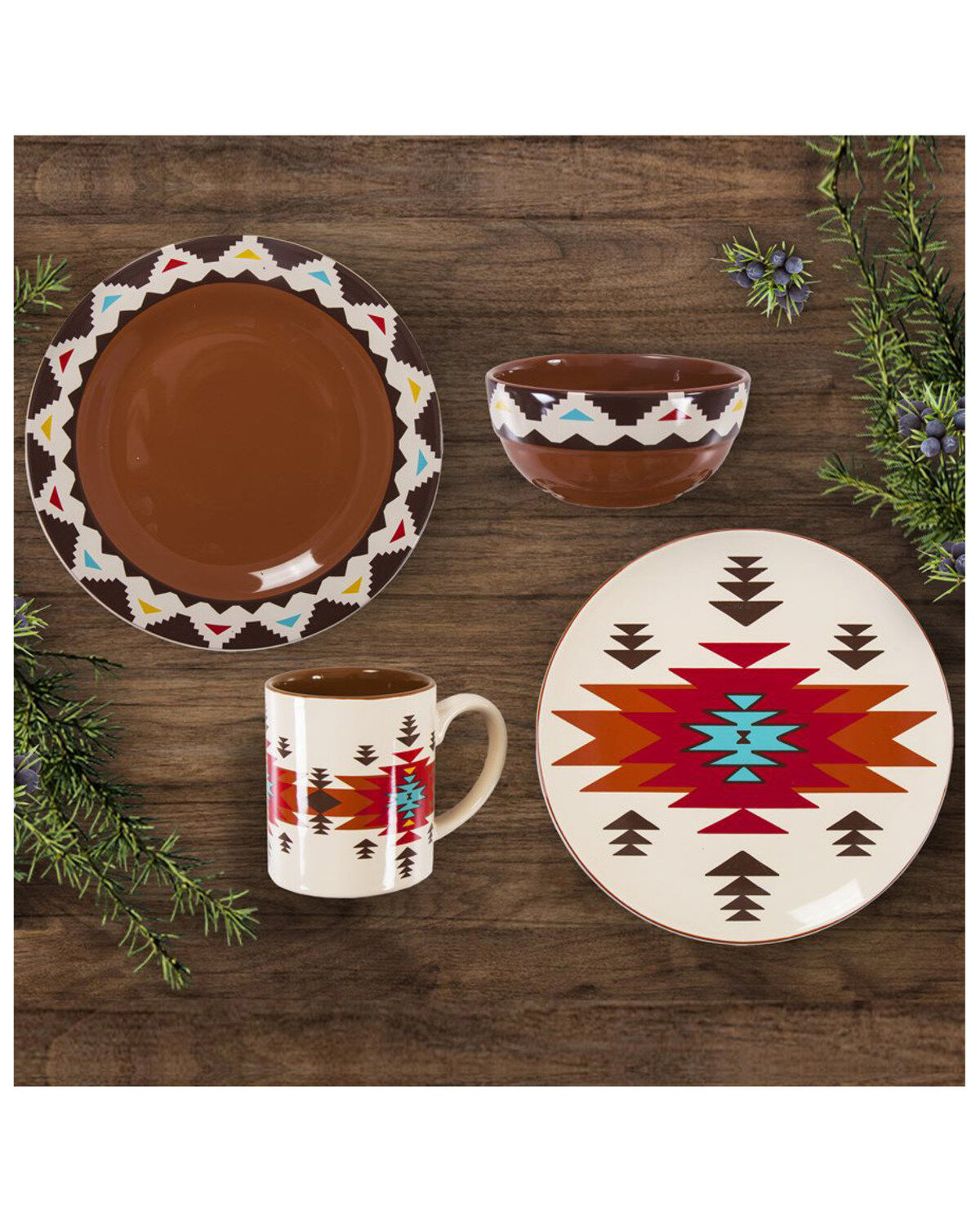 Image #1 - HiEnd Accents Del Sol Ceramic Dinnerware Set - 16 Piece, Red, hi-res