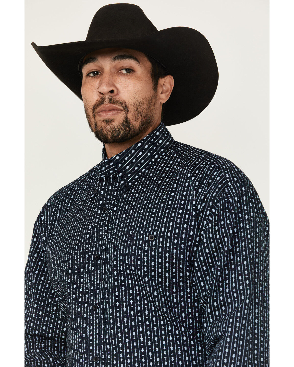 Image #2 - George Strait by Wrangler Men's Floral Striped Print Long Sleeve Button-Down Stretch Western Shirt, Blue, hi-res