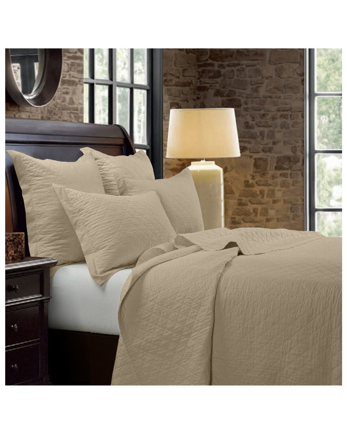 HiEnd Accents Diamond Quilt Full/Queen Set - 3 Piece, Tan, hi-res