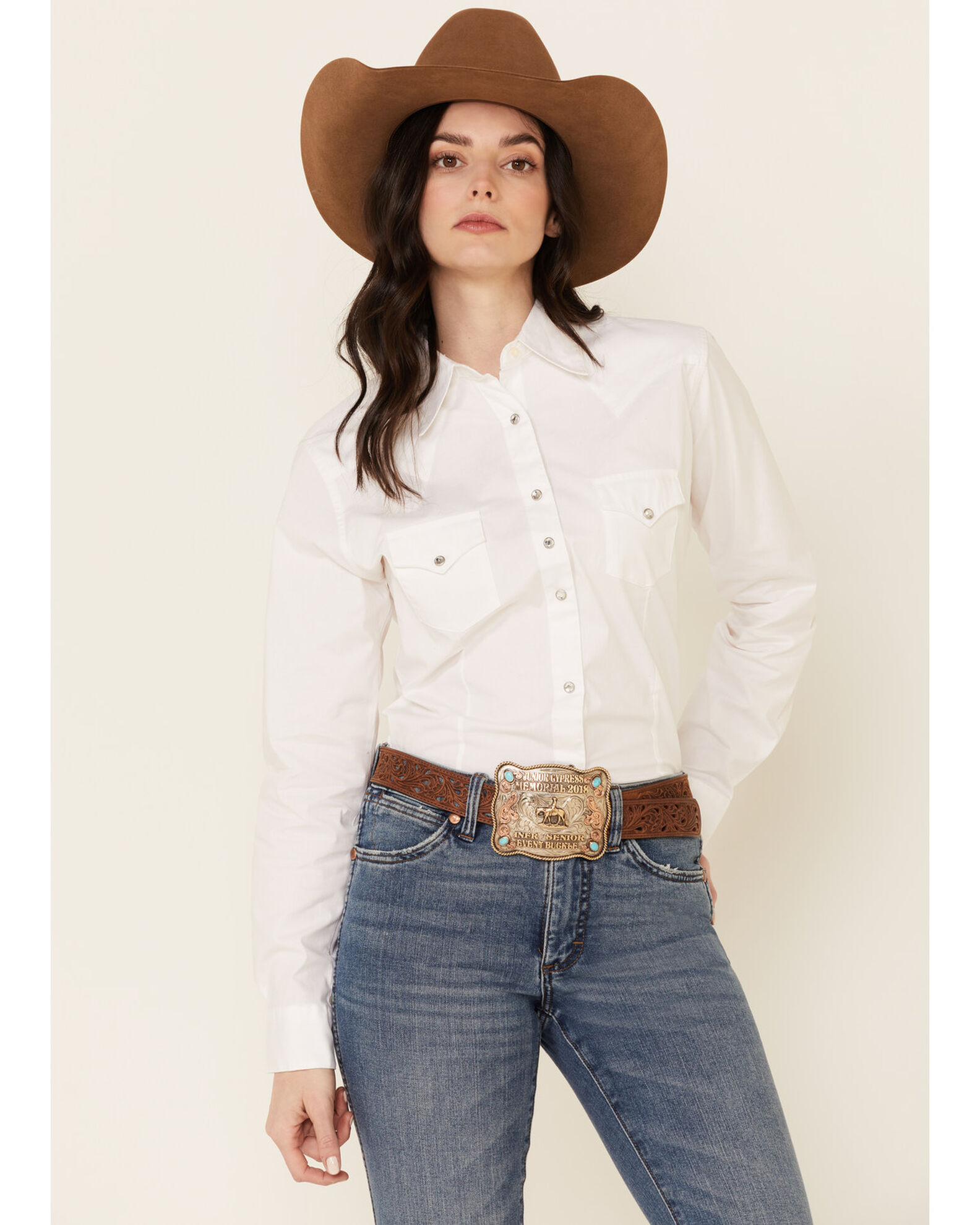 Wrangler Women's White Pearl Snap Long Sleeve Western Shirt | Boot Barn