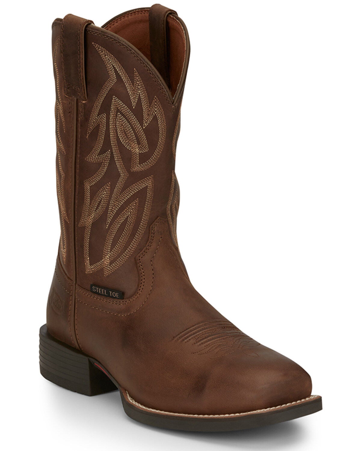 Justin Men's Canter Pull-On Work Boots - Steel Toe, Brown, hi-res