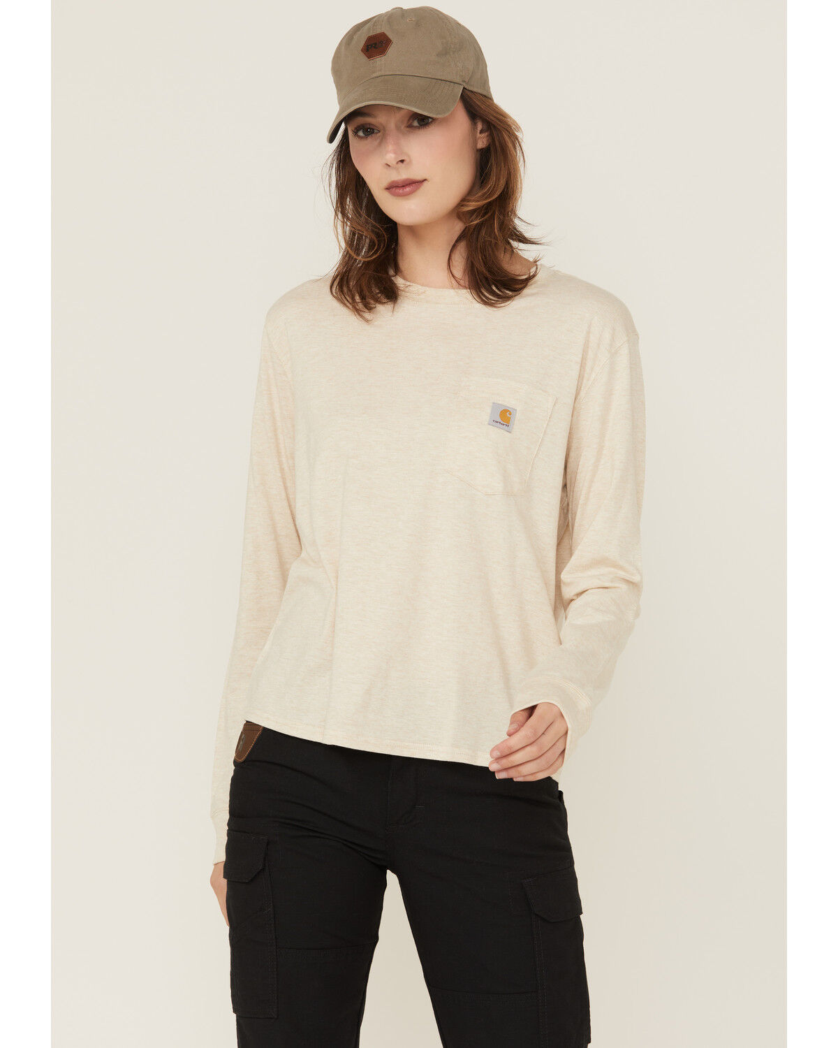 Image #1 - Carhartt Women's TENCEL™ Loose Fit Long Sleeve Pocket Shirt, Oatmeal, hi-res