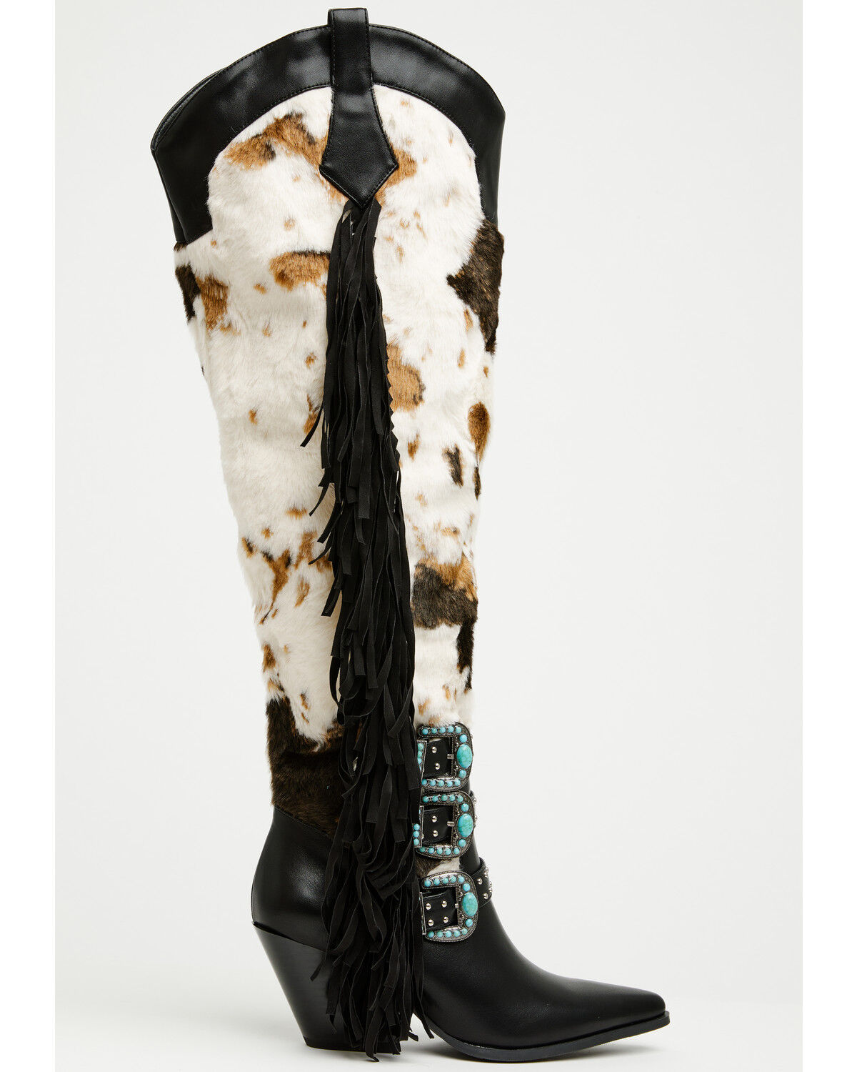 Product Name:  Azalea Wang Women's Gwayne Faux Fur Buckle Fringe Tall Fashion Boots - Snip Toe