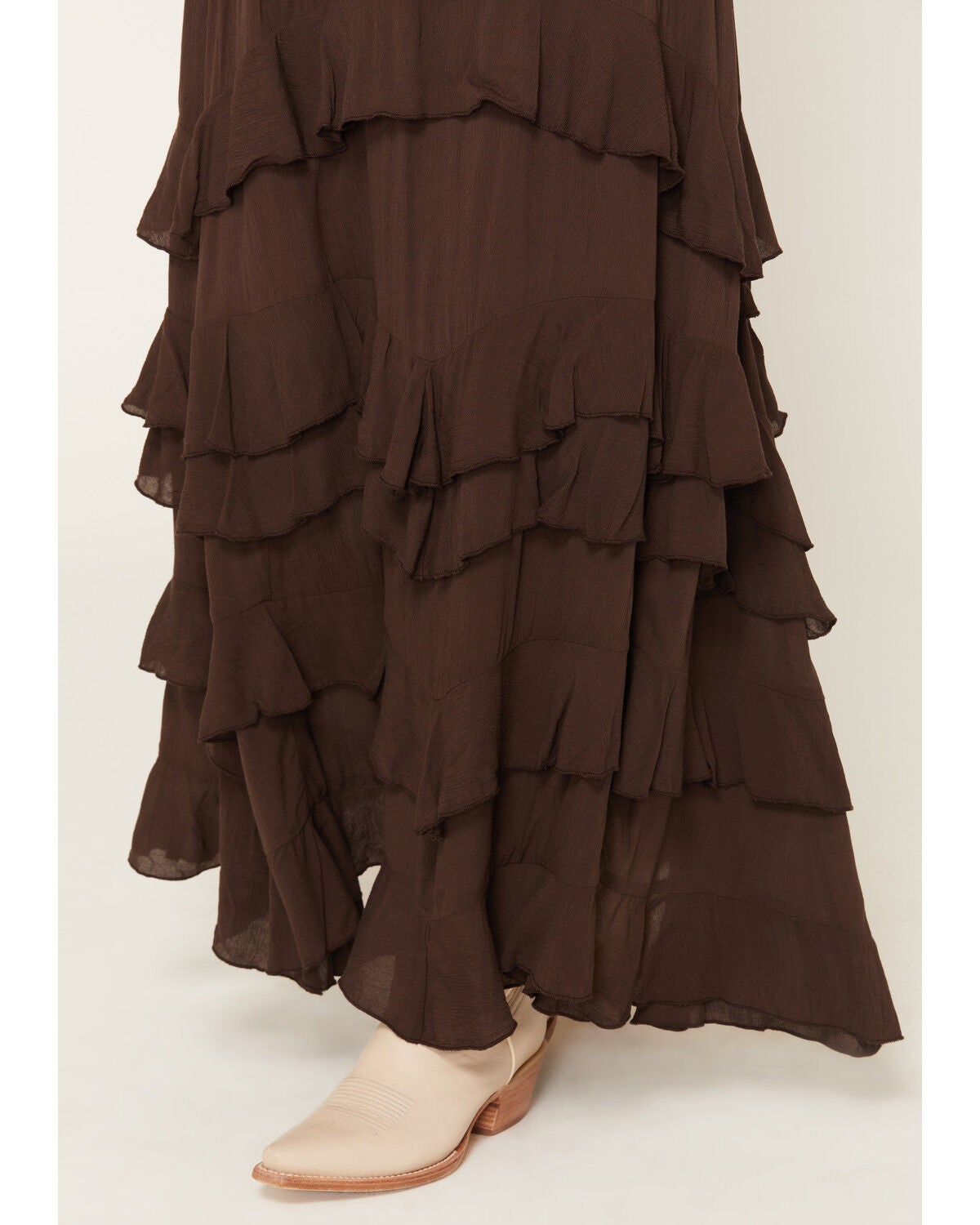 Image #2 - Ashley Women's Tiered Ruffle Maxi Skirt, Chocolate, hi-res