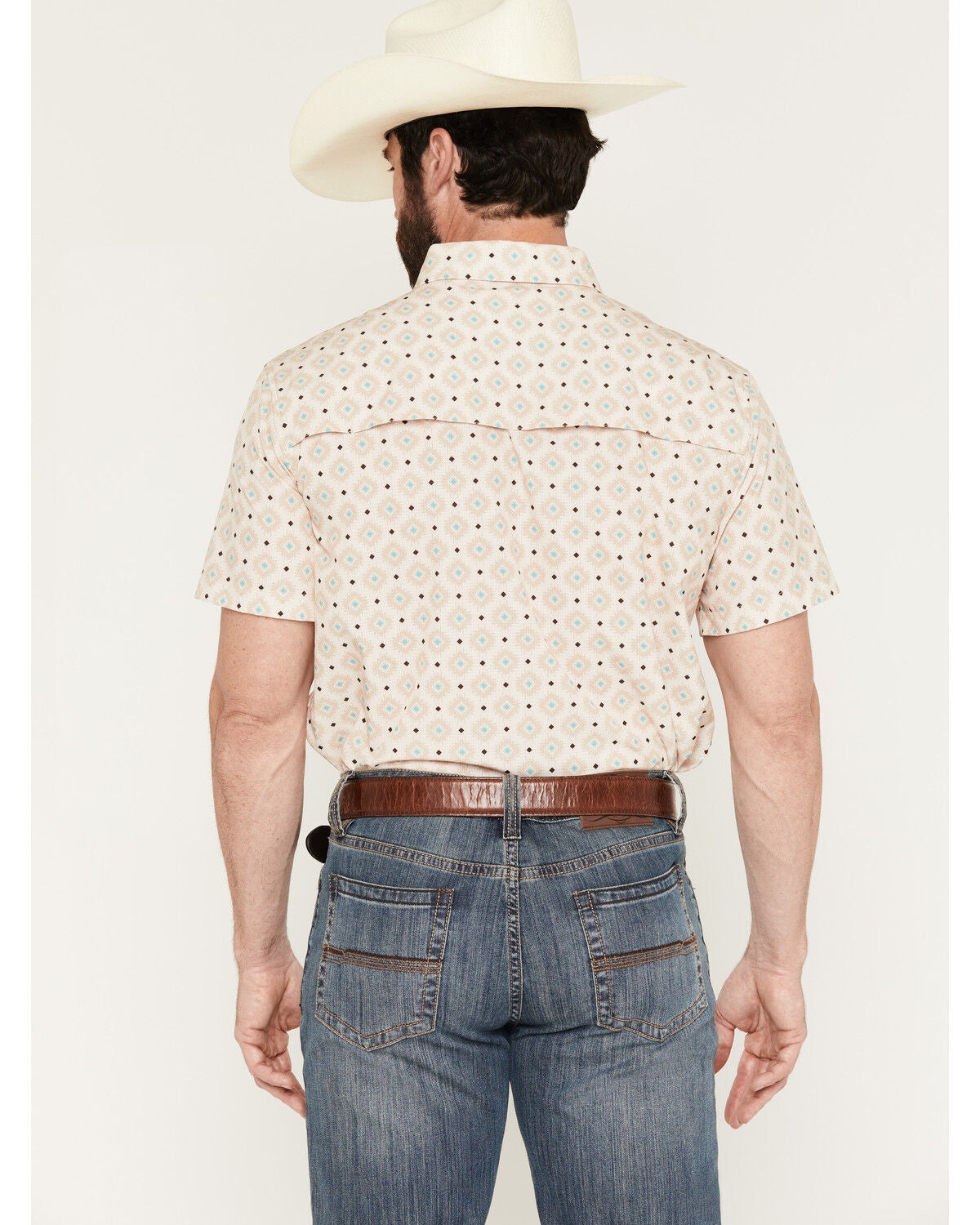 Image #4 - Rock & Roll Denim Men's TEK Medallion Print Short Sleeve Button-Down Performance Western Shirt, Natural, hi-res