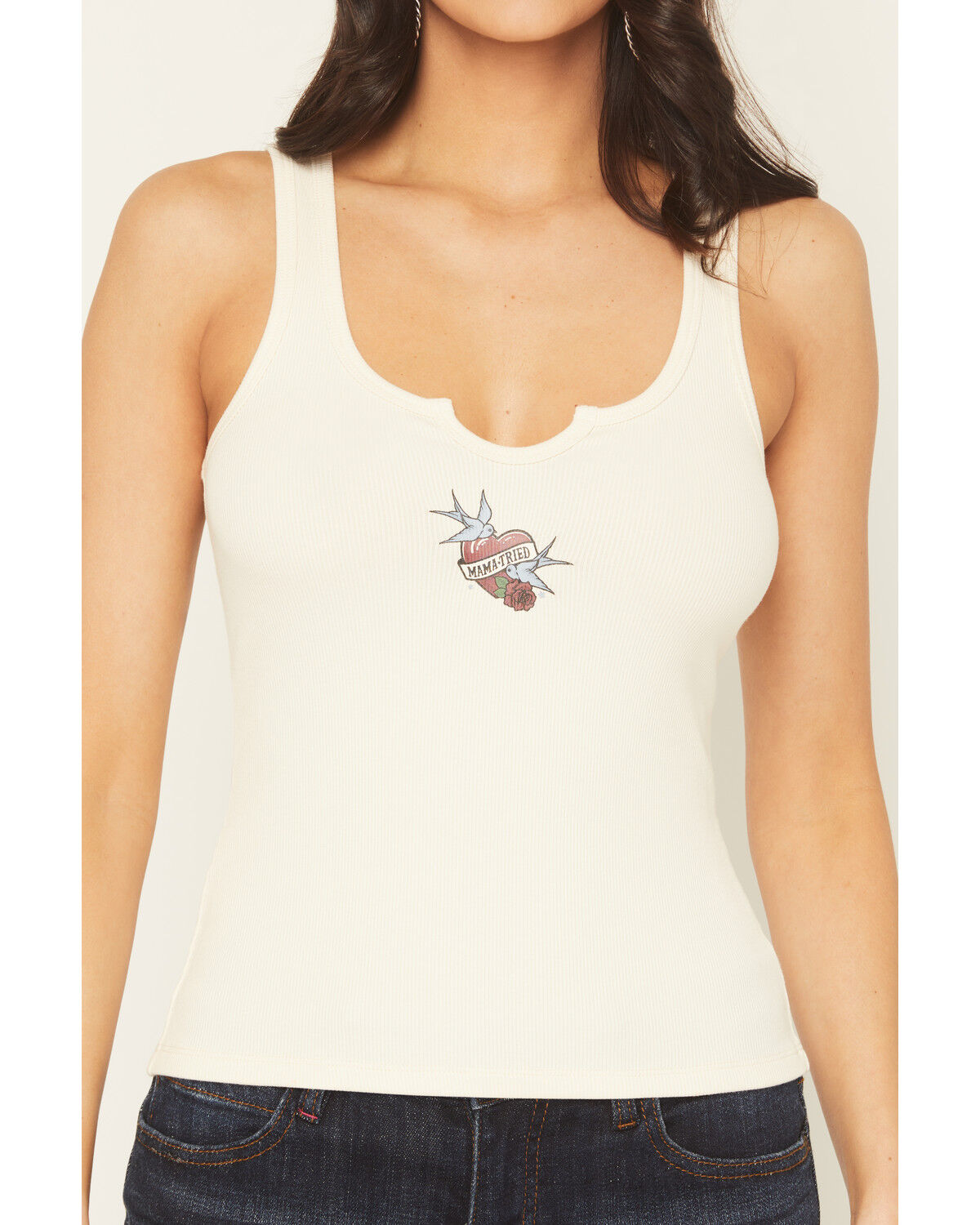 Image #4 - Idyllwind Women's Mama Tried Ribbed Graphic Tank, Cream, hi-res