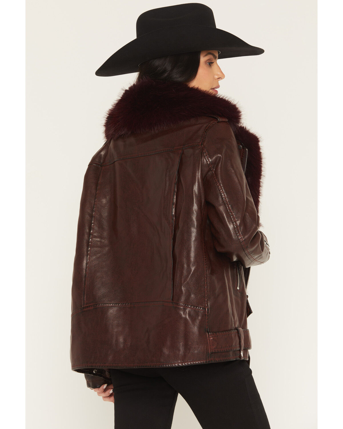 Image #4 - Azalea Wang Women's Aurelia Faux Fur Leather Jacket, Burgundy, hi-res