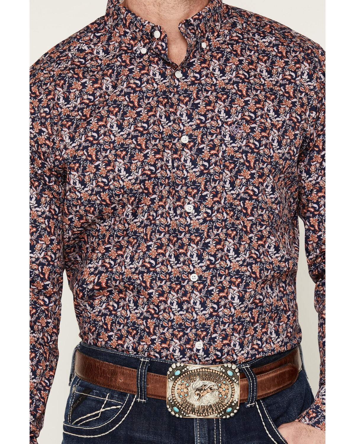 Image #3 - Ariat Men's Ward Floral Print Wrinkle Free Long Sleeve Button-Down Western Shirt, Purple, hi-res