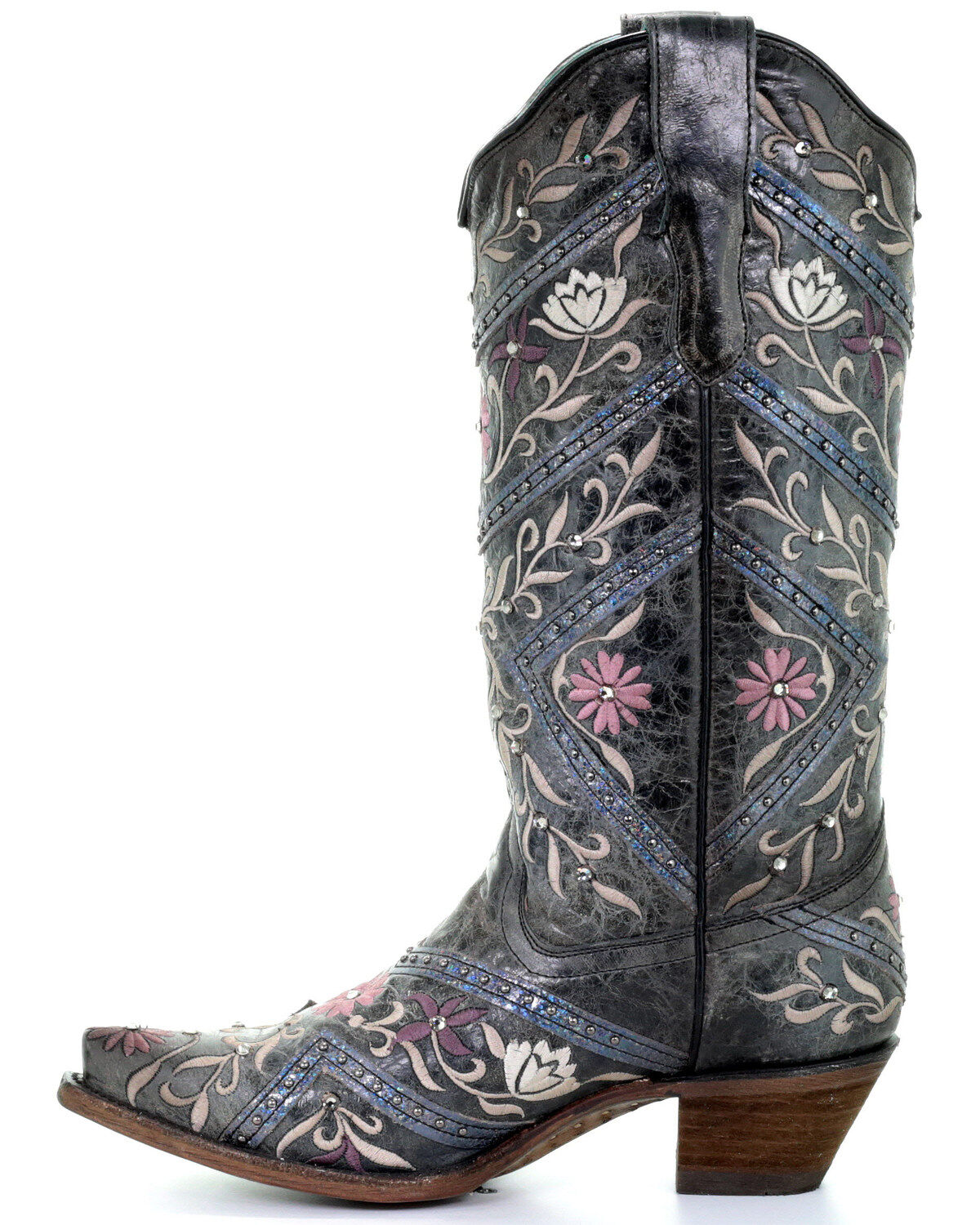 Image #3 - Corral Women's Floral Embroidery & Rhinestones Western Boots - Snip Toe, Black, hi-res